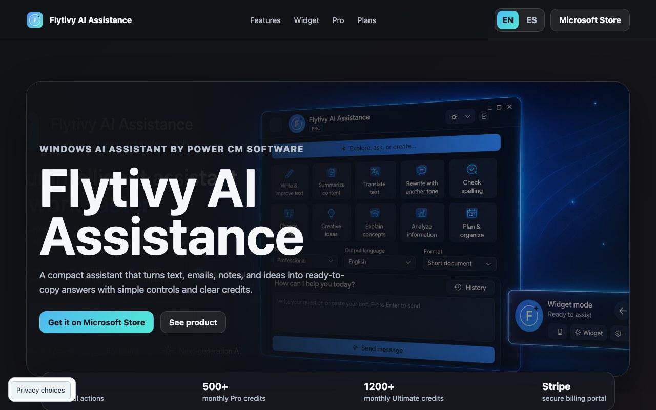Screenshot der Flytivy AI Assistance-Website