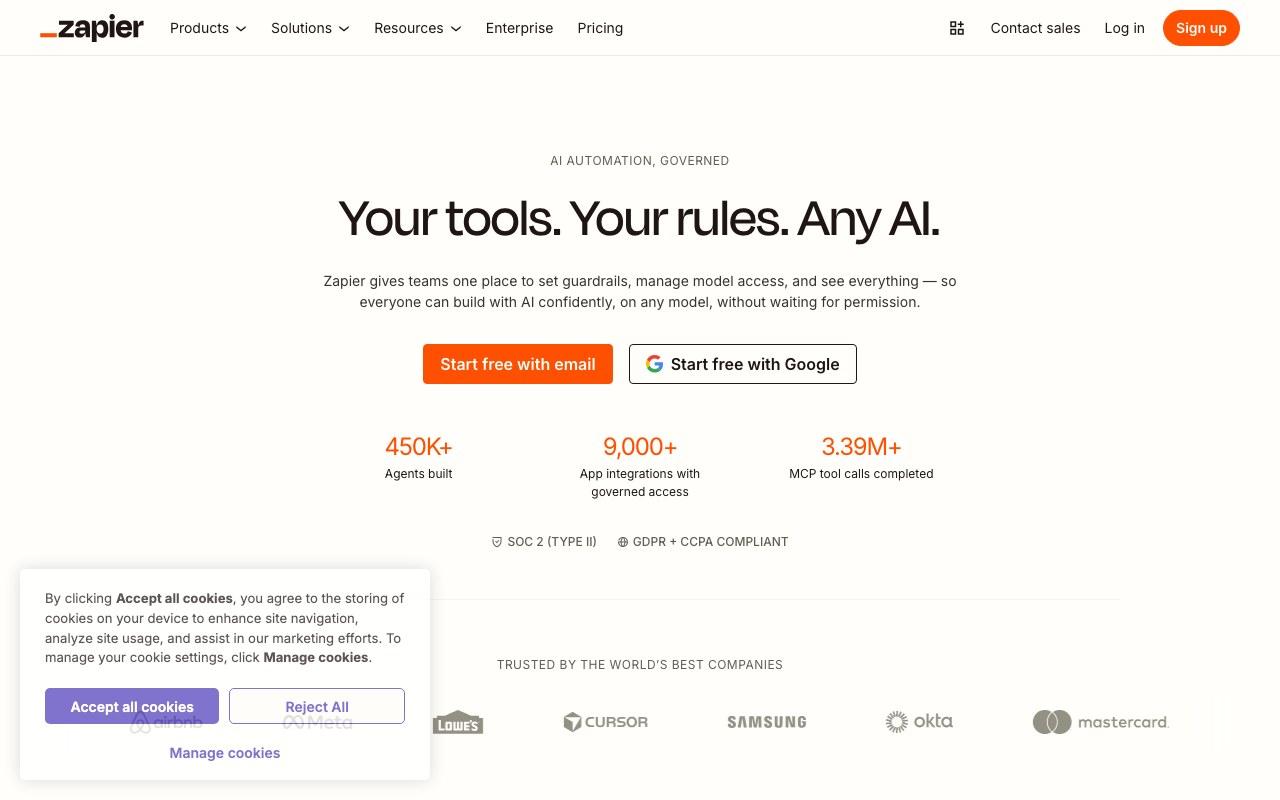 Screenshot der Zapier-Website