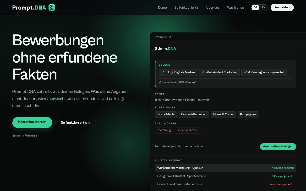 Screenshot der Prompt.DNA-Website
