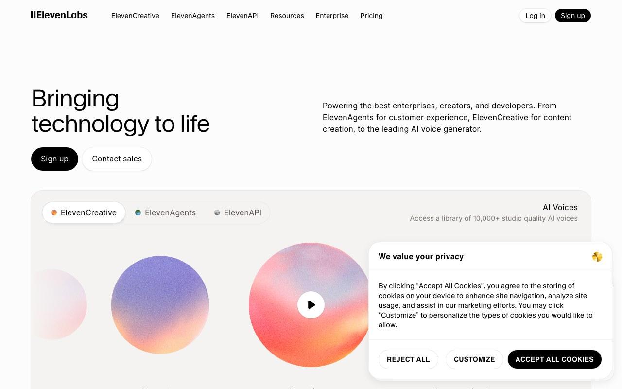 Screenshot der ElevenLabs-Website
