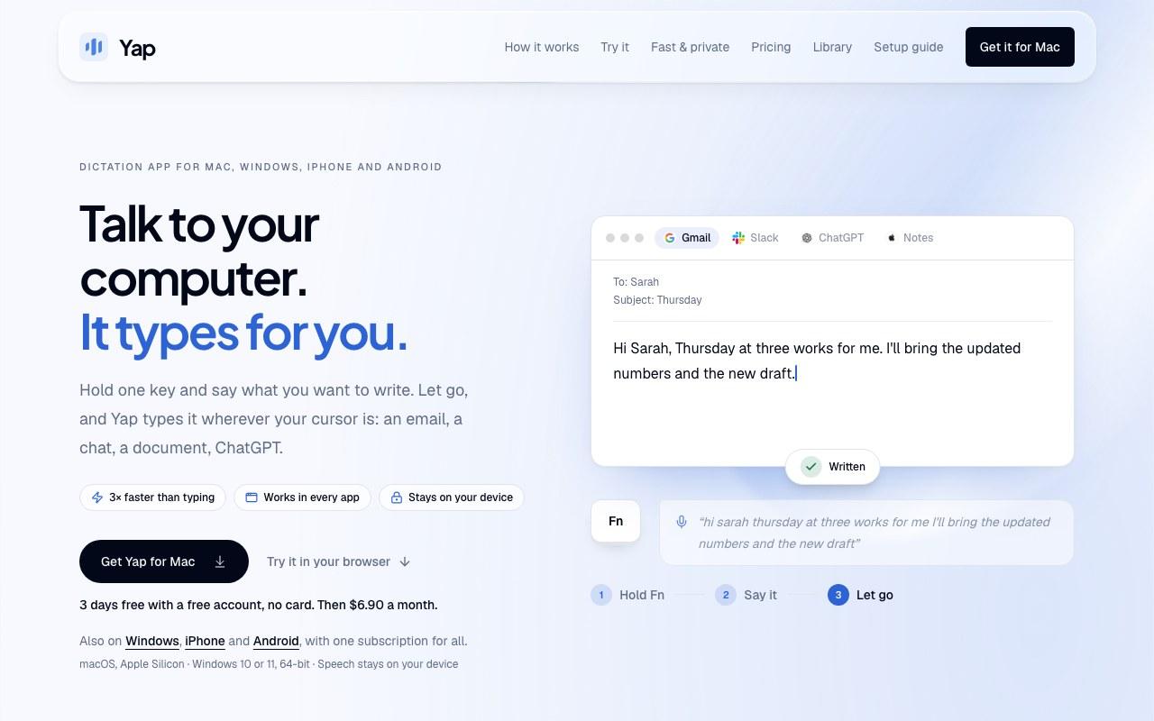 Screenshot der Yap-Website