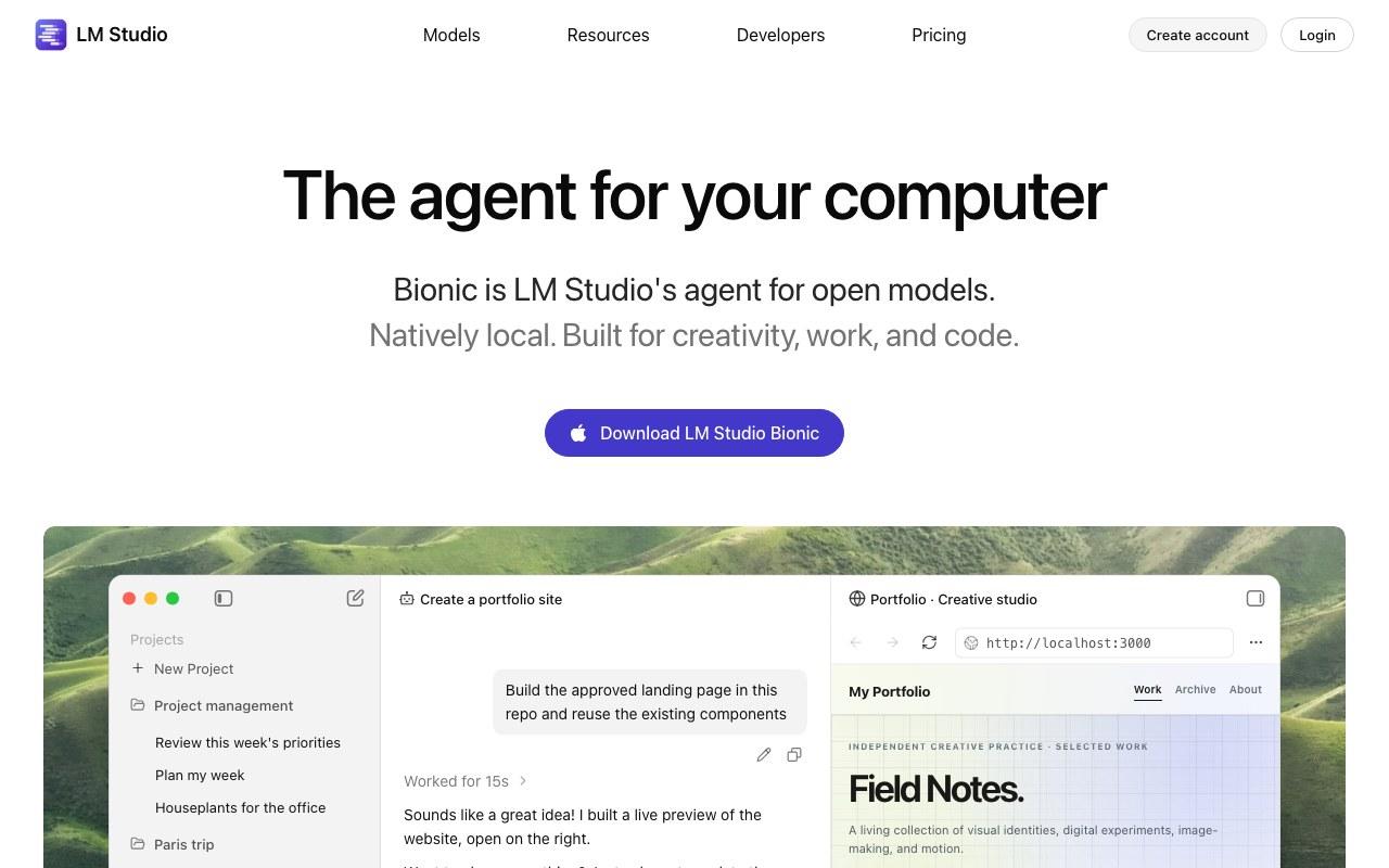 Screenshot der LM Studio-Website