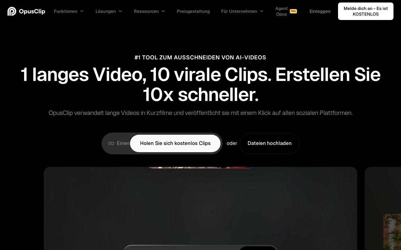 Screenshot der Opus Clip-Website