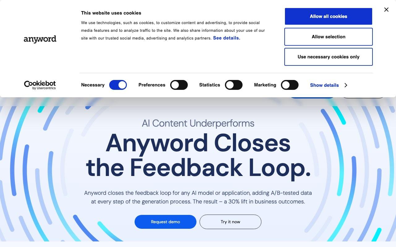 Screenshot der Anyword-Website