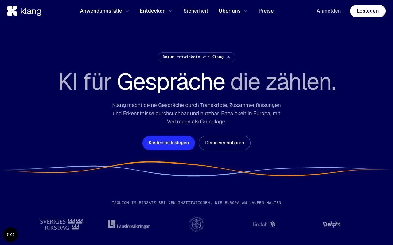 Screenshot der Klang-Website