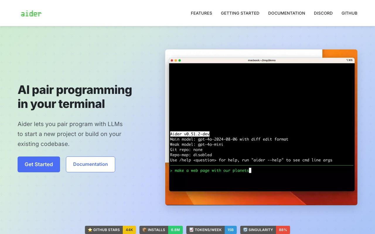 Screenshot der Aider-Website