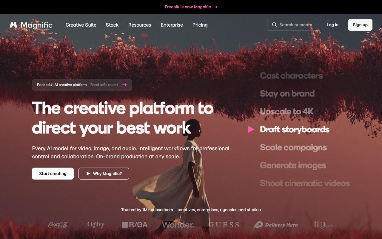 Screenshot der Freepik AI (jetzt Magnific)-Website