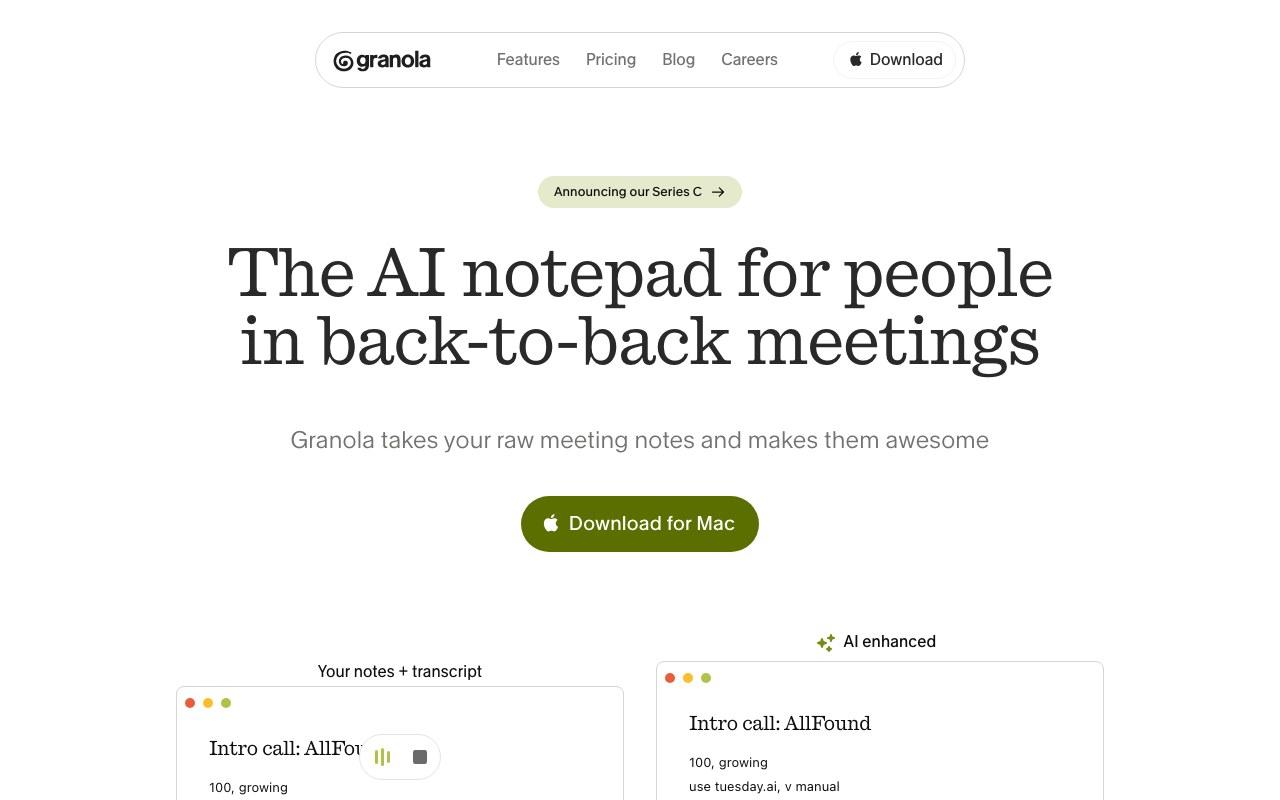 Screenshot der Granola-Website