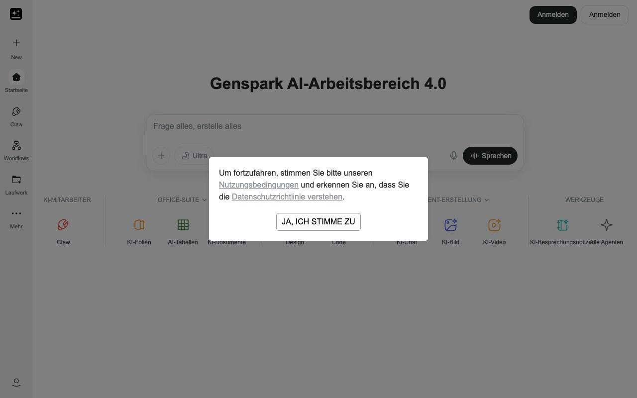 Screenshot der Genspark Super Agent-Website
