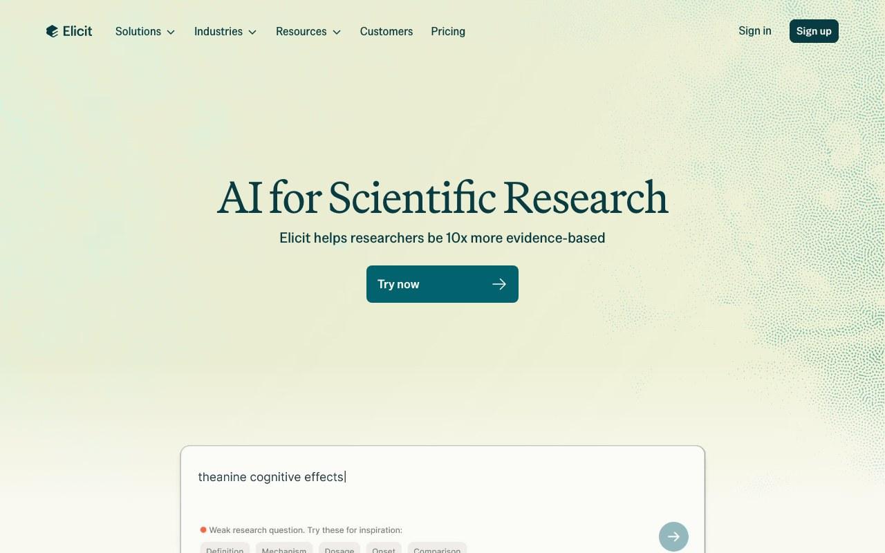 Screenshot der Elicit-Website
