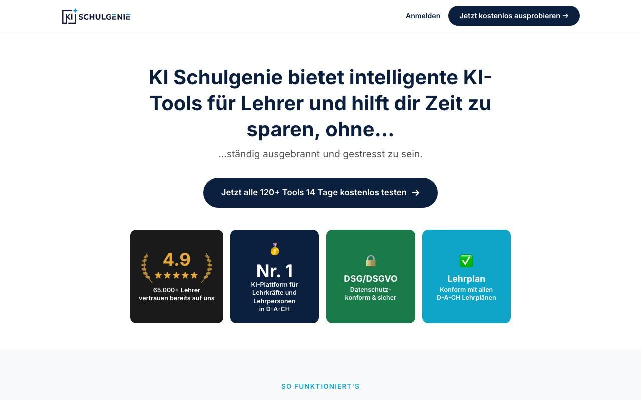Screenshot der KI Schulgenie-Website