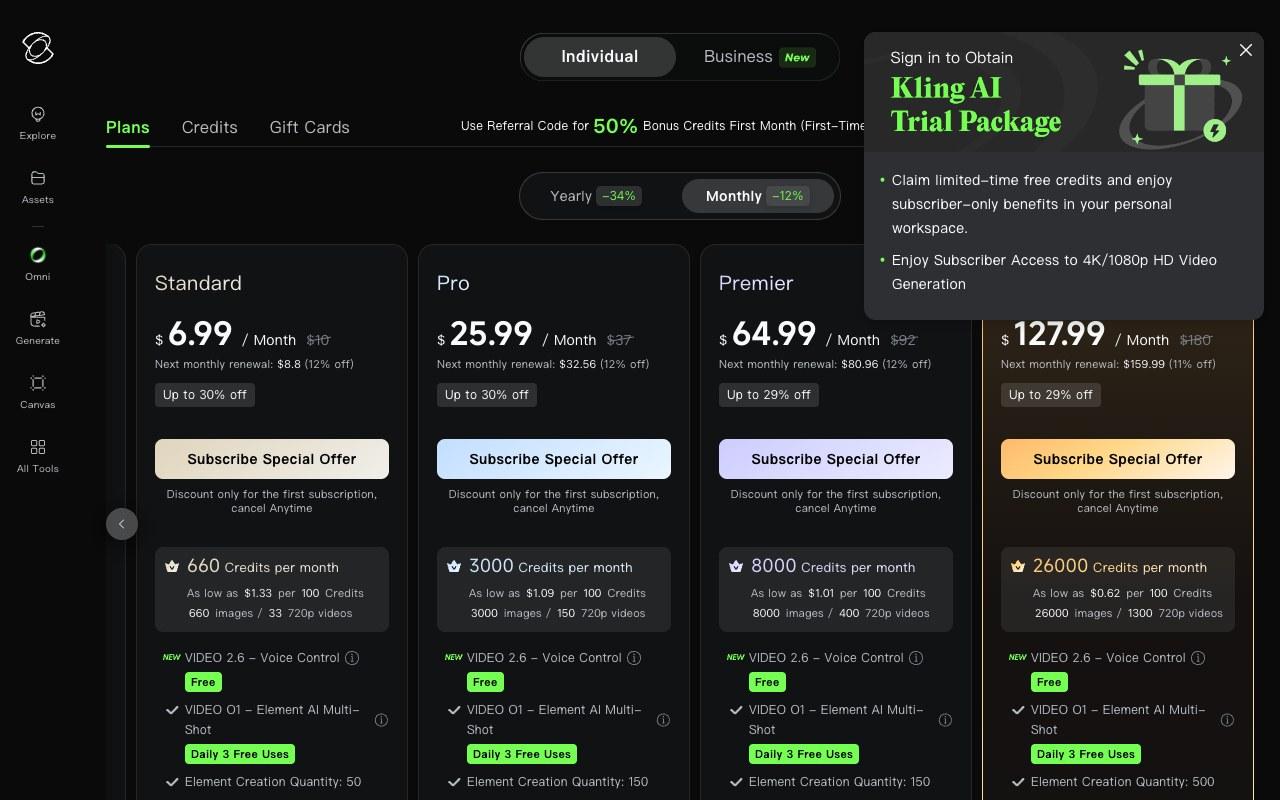 Screenshot der Kling AI-Website