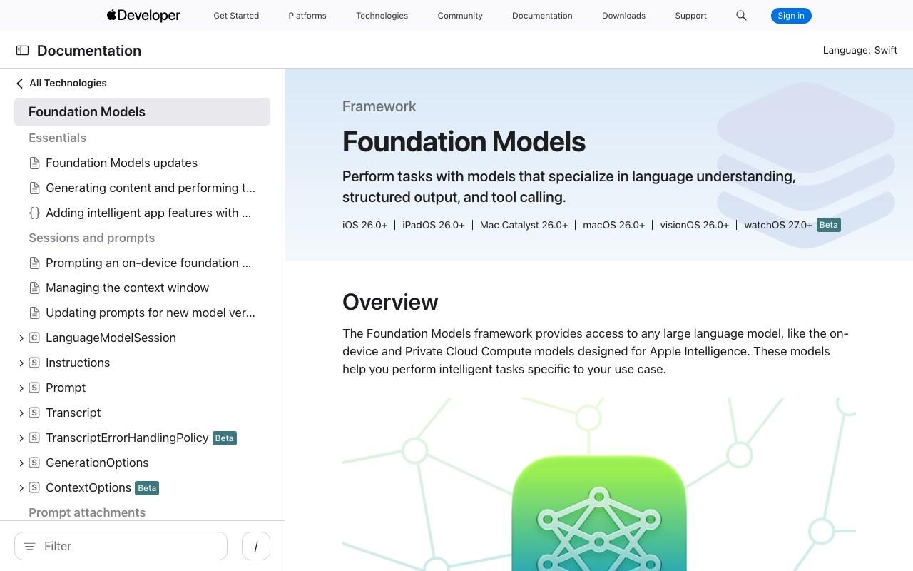 Screenshot der Apple Foundation Models-Website