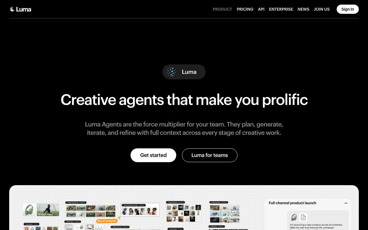 Screenshot der Luma Dream Machine-Website