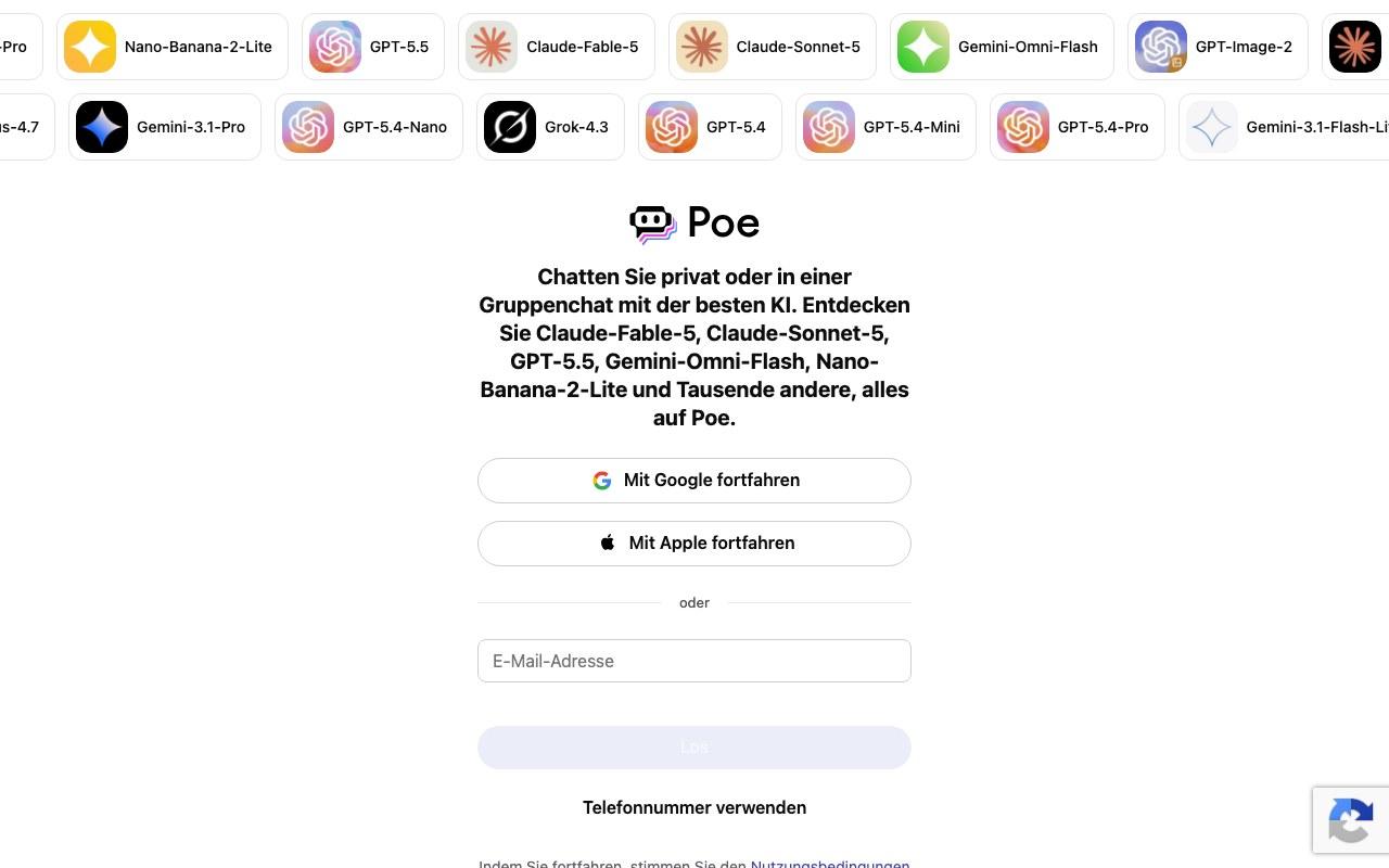 Screenshot der Poe-Website