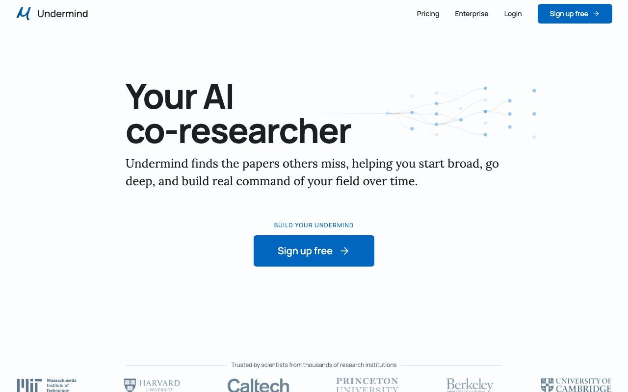 Screenshot der Undermind-Website