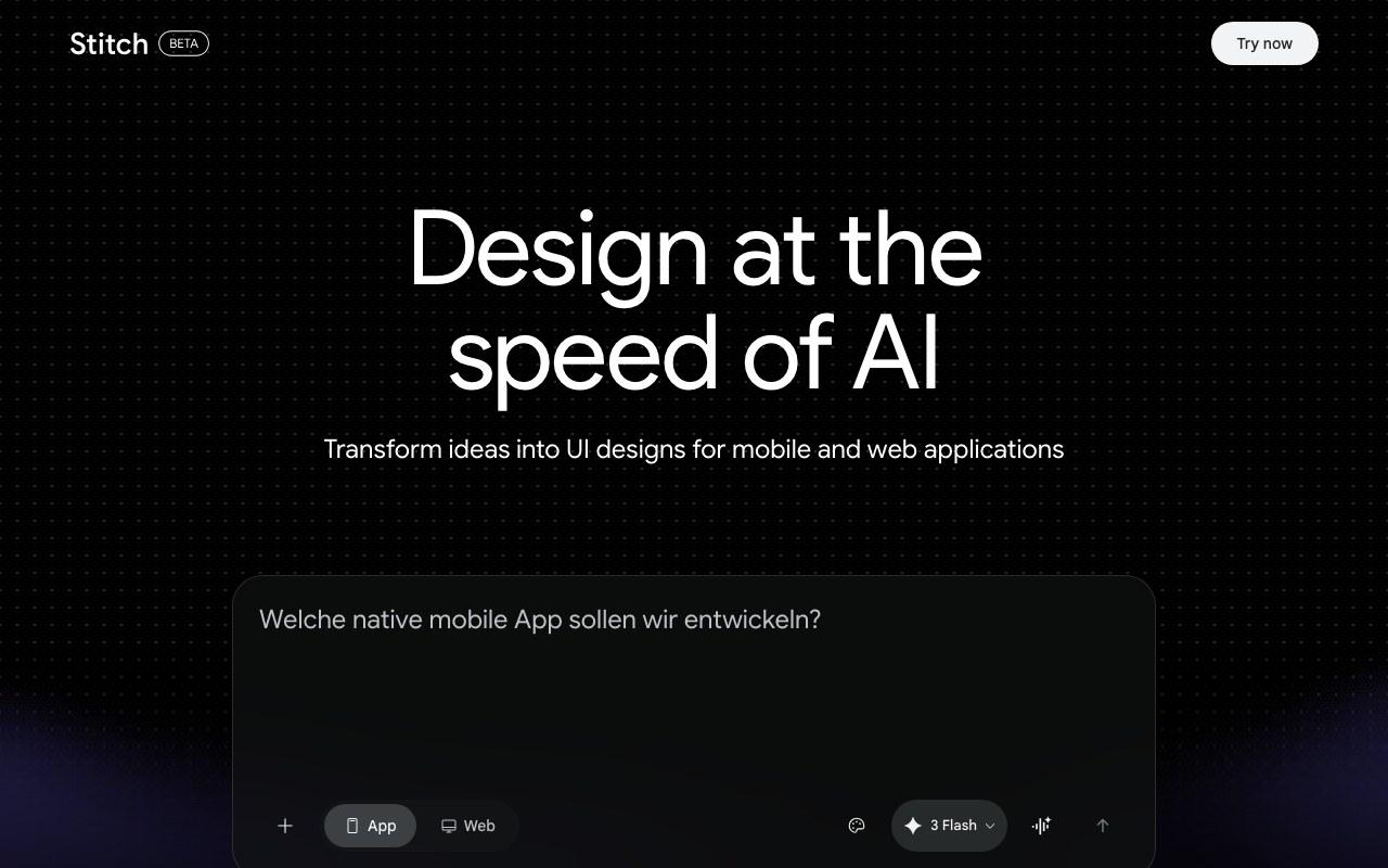 Screenshot der Google Stitch-Website