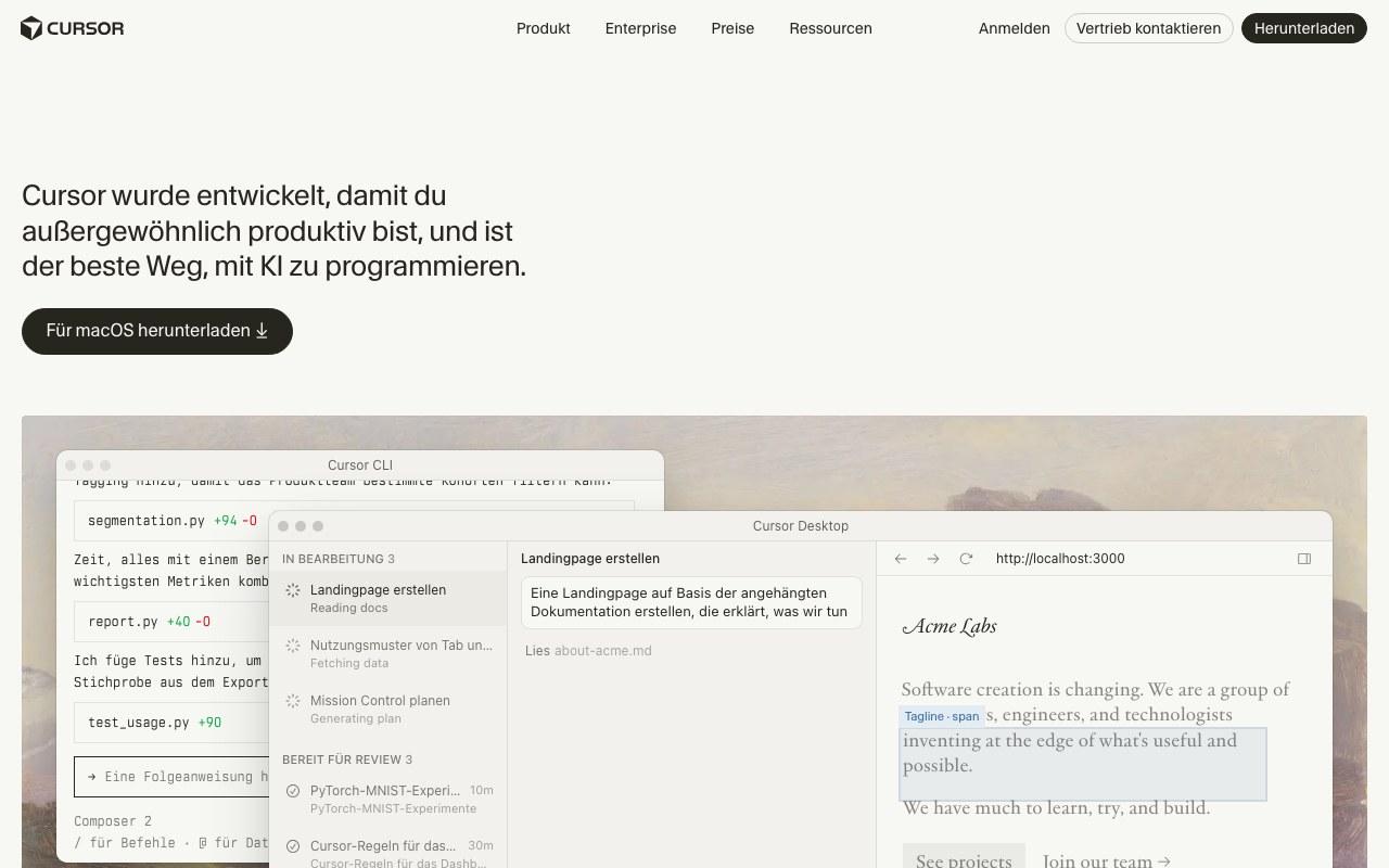 Screenshot der Cursor-Website