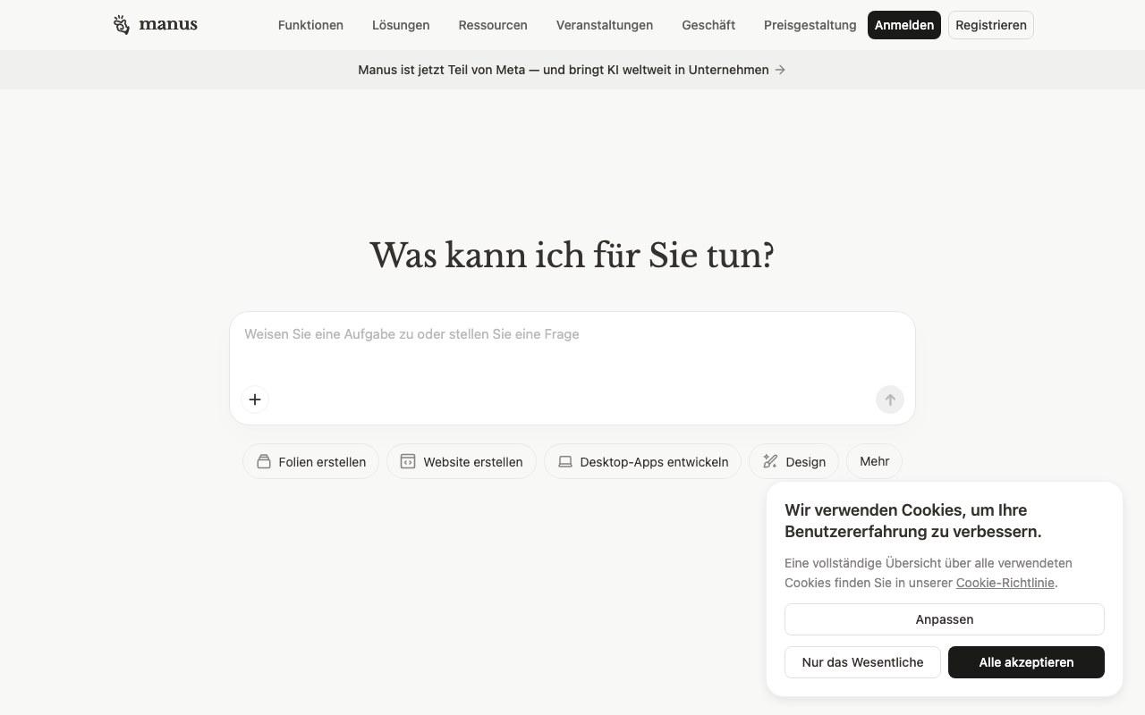 Screenshot der Manus-Website