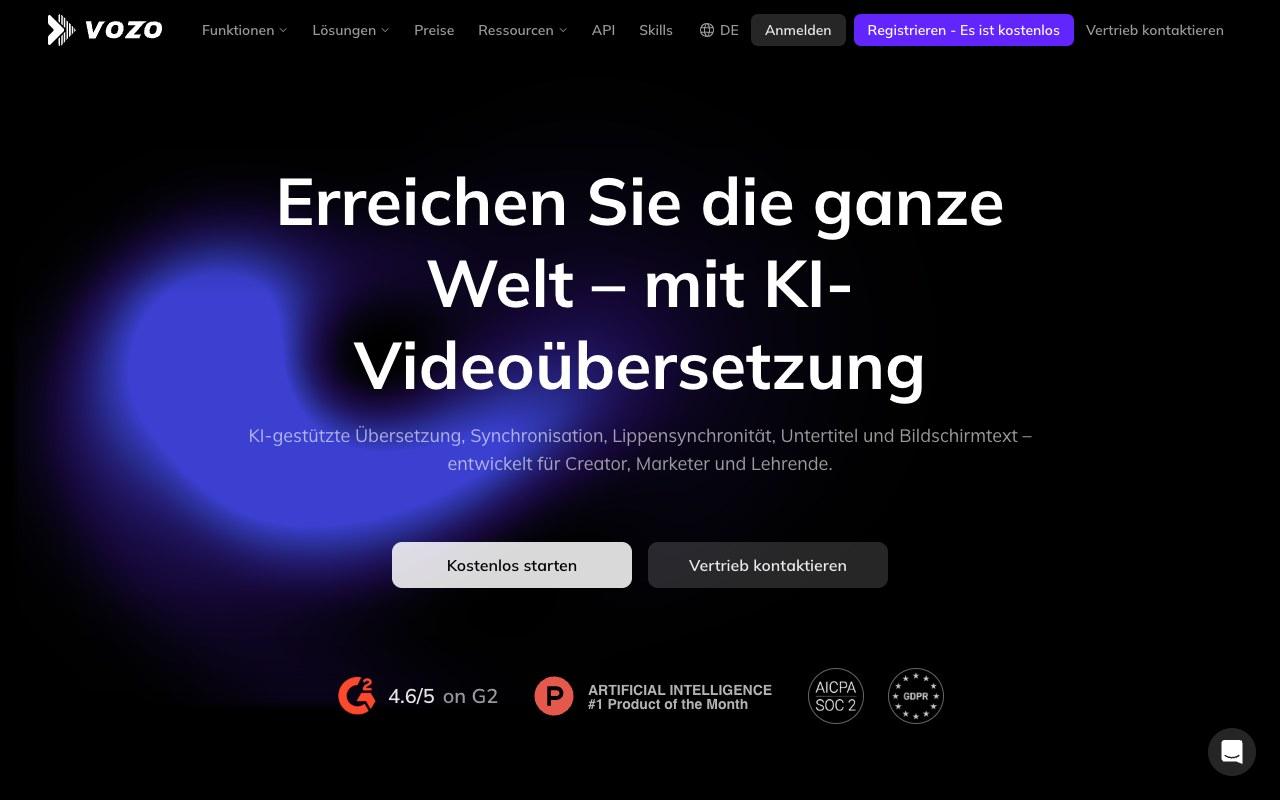 Screenshot der Vozo-Website