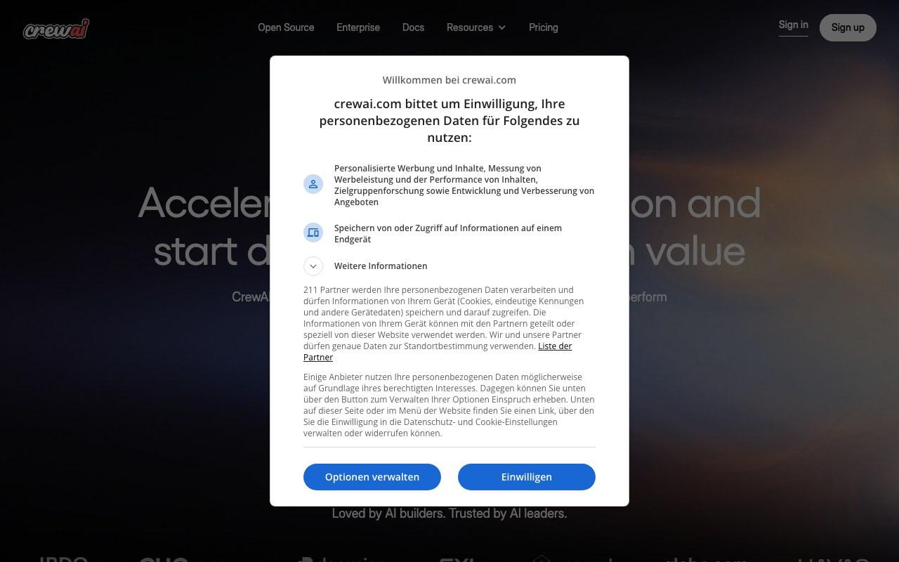 Screenshot der CrewAI-Website