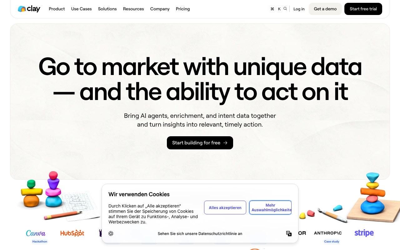Screenshot der Clay-Website