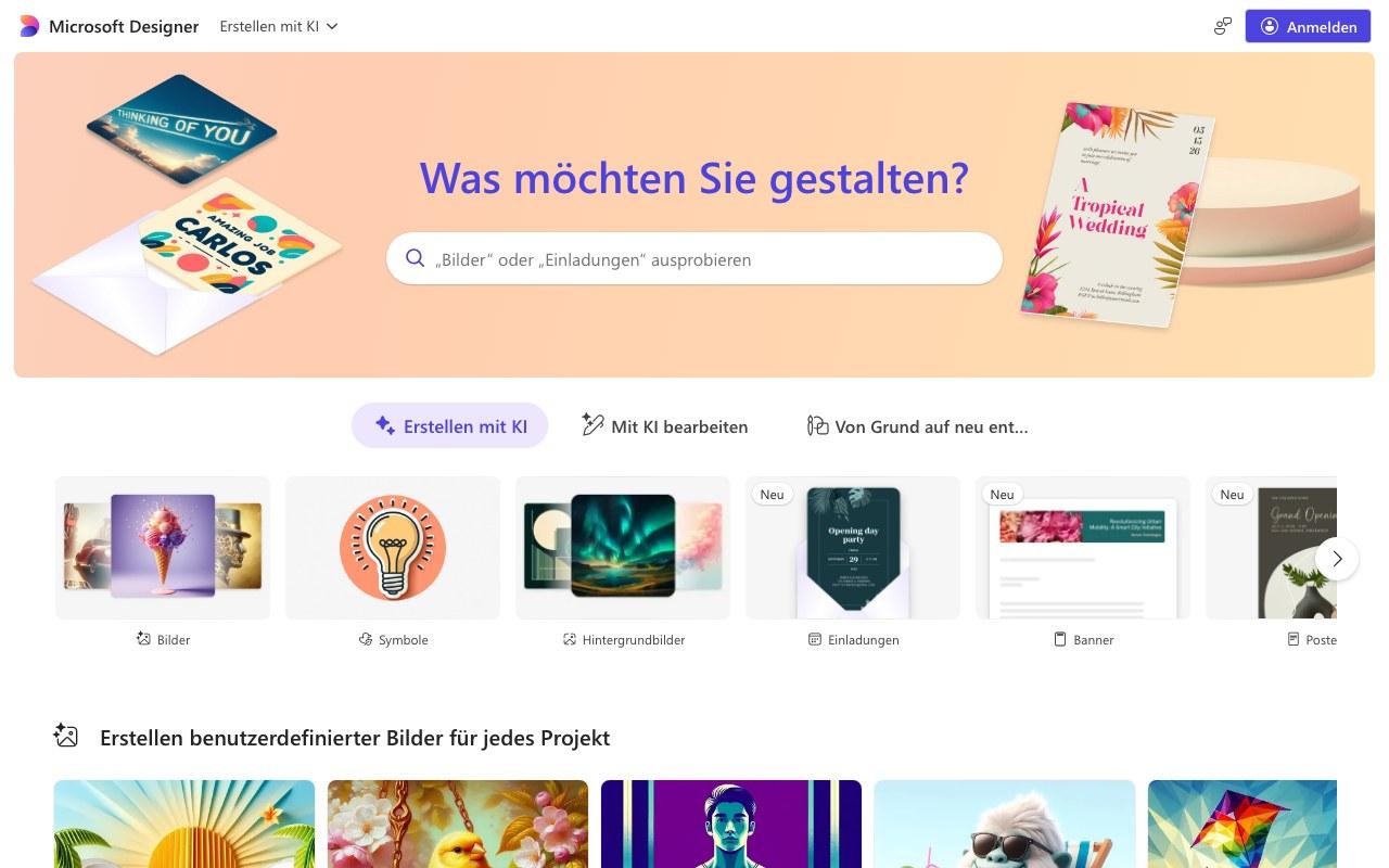 Screenshot der Microsoft Designer-Website