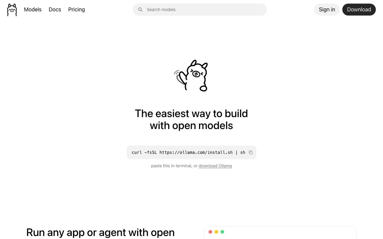 Screenshot der Ollama-Website