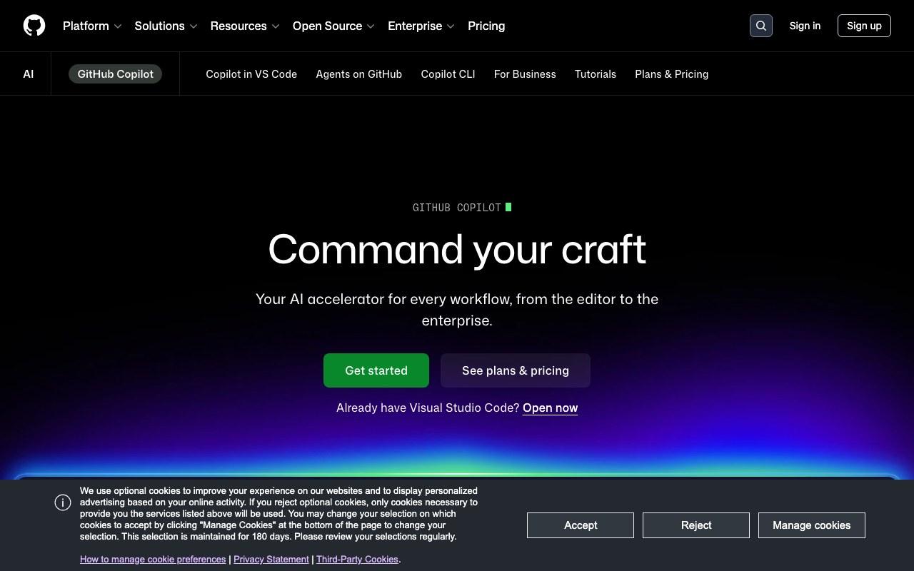 Screenshot der GitHub Copilot-Website
