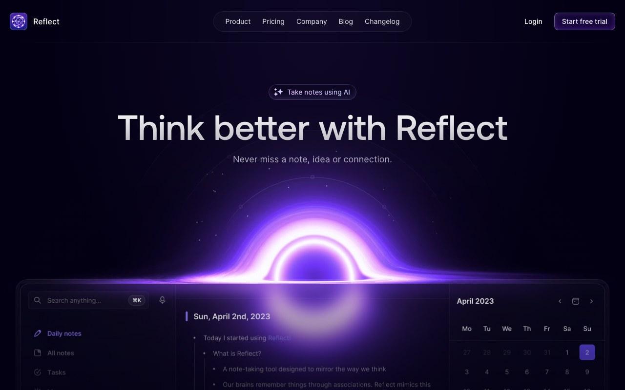 Screenshot der Reflect-Website
