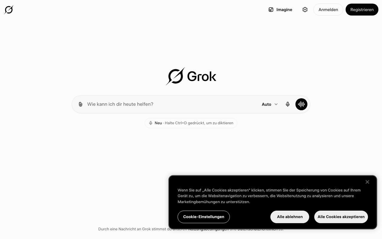 Screenshot der Grok-Website