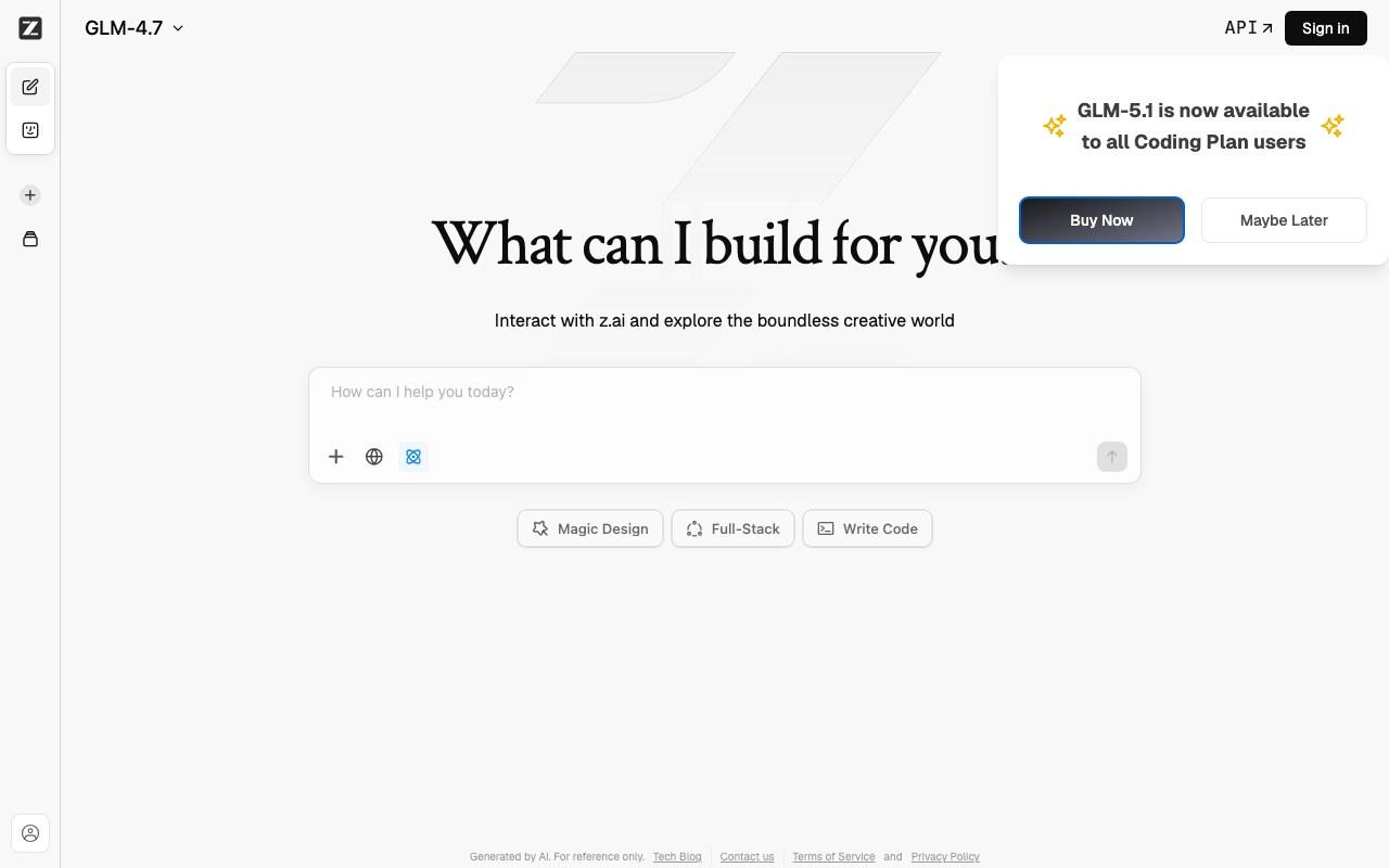 Screenshot der GLM (Z.ai)-Website