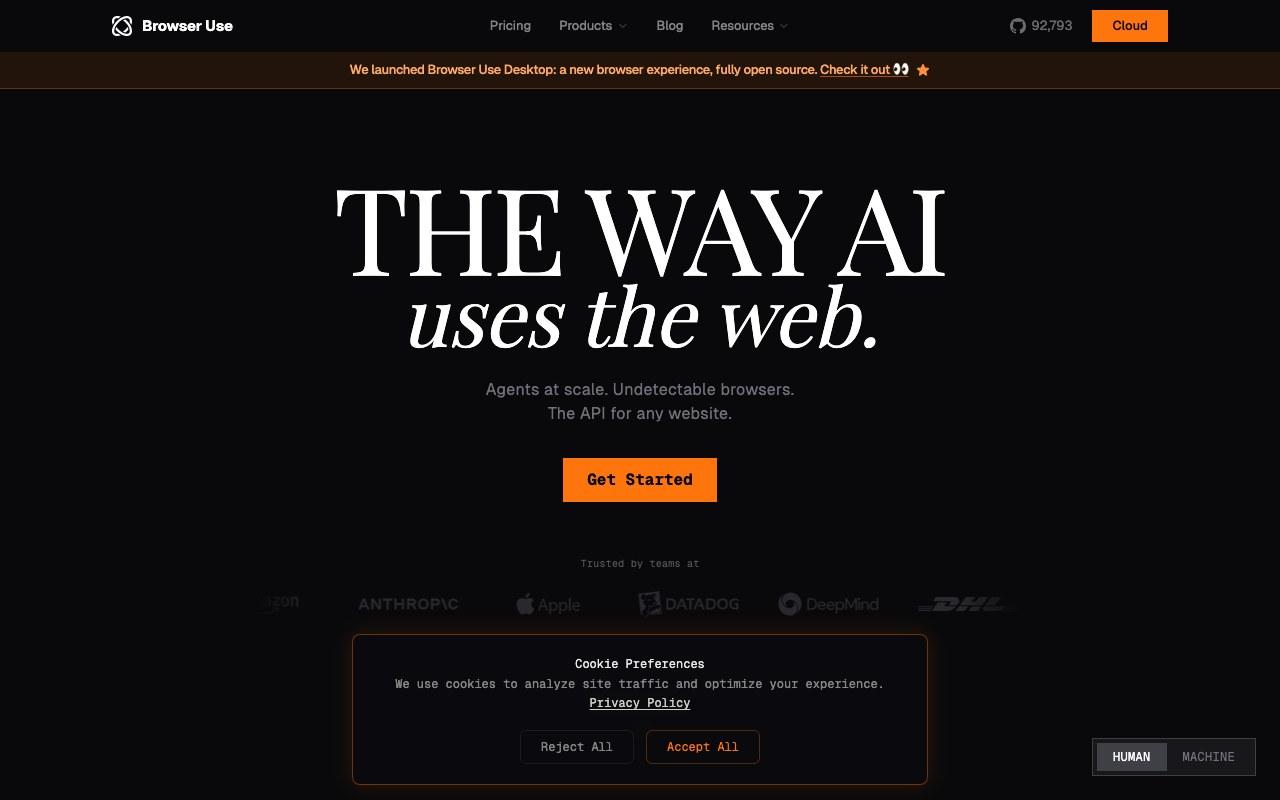 Screenshot der Browser Use-Website