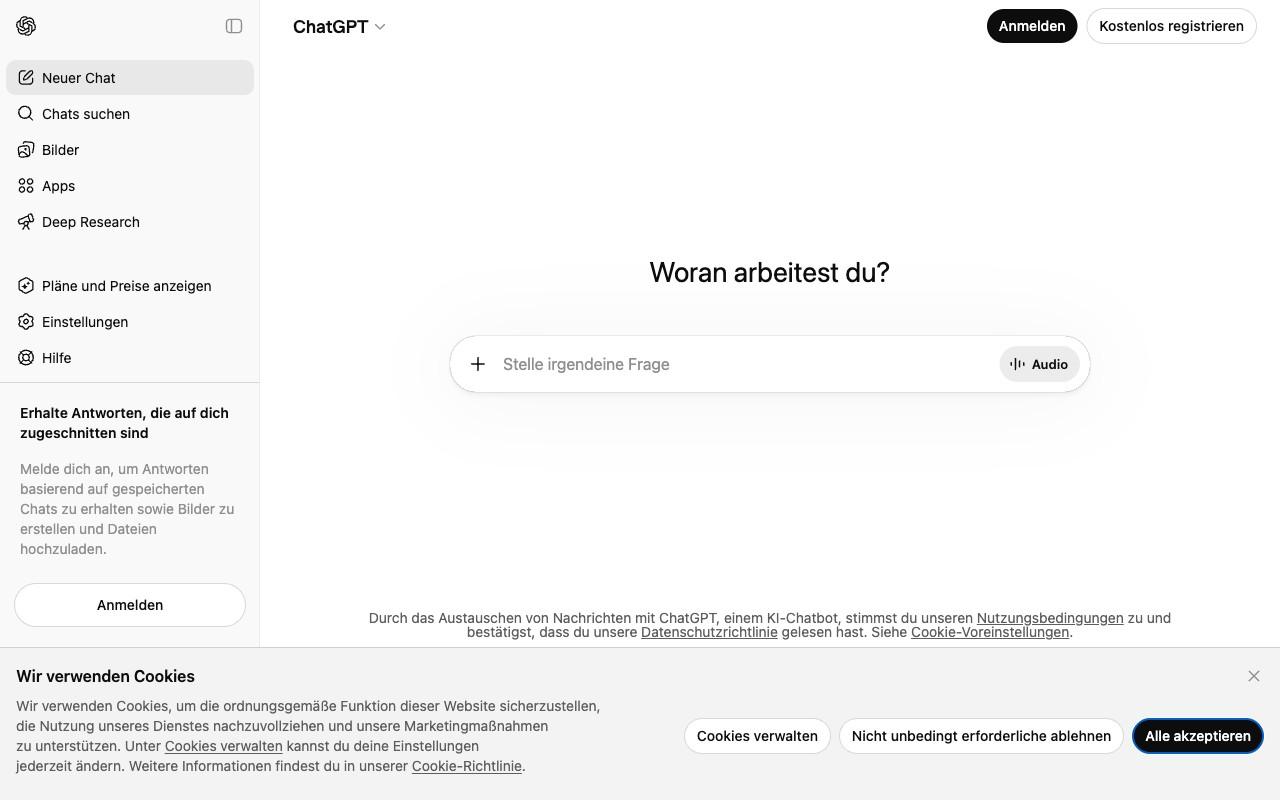 Screenshot der ChatGPT-Website
