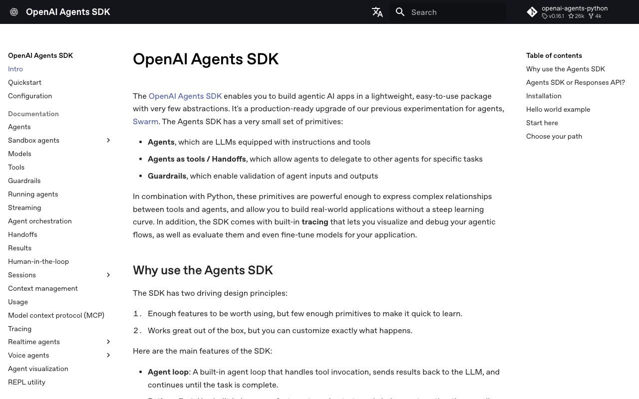 Screenshot der OpenAI Agents SDK-Website