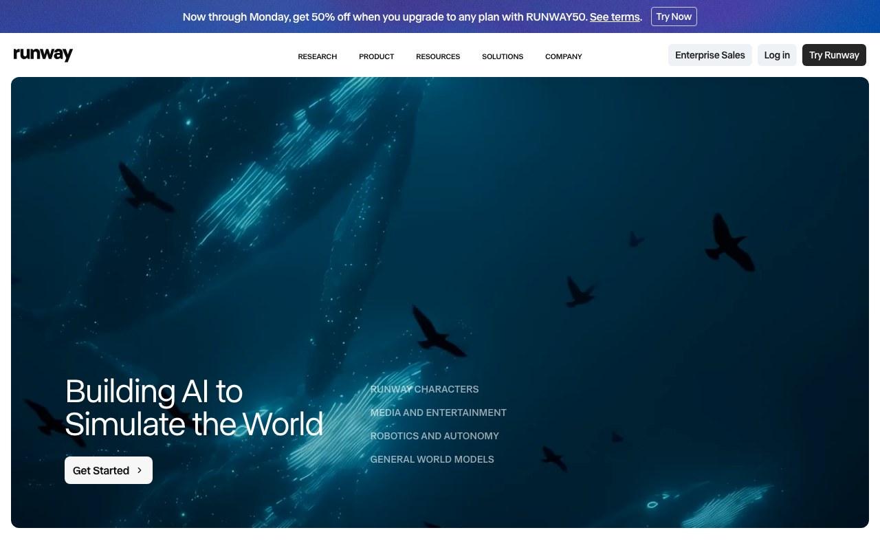 Screenshot der Runway-Website
