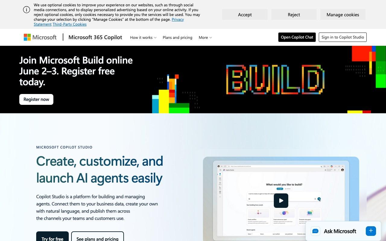 Screenshot der Microsoft Copilot Studio-Website
