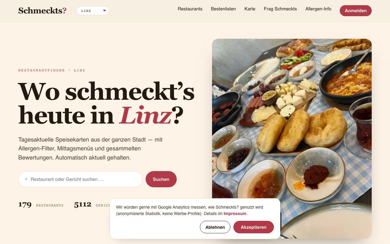 Screenshot der Schmeckts?-Website
