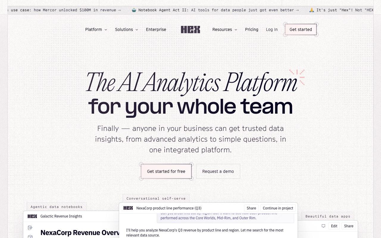 Screenshot der Hex-Website