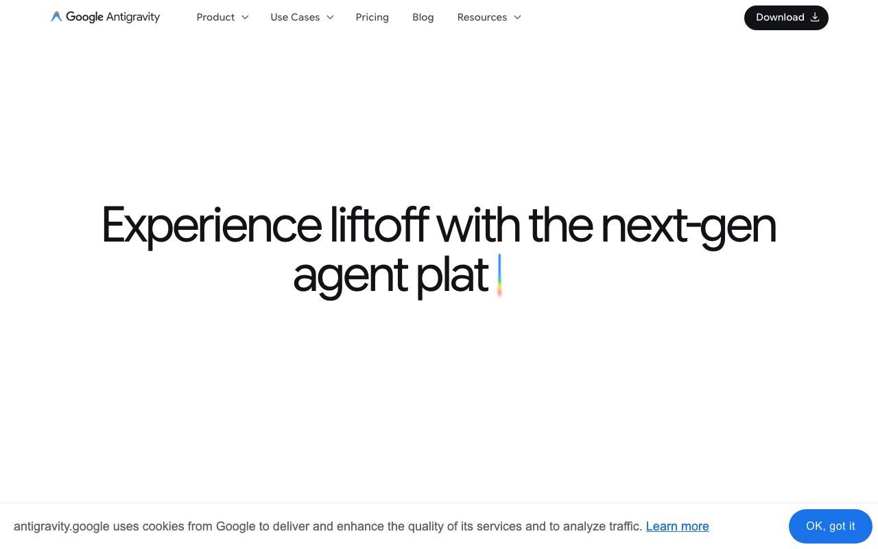 Screenshot der Google Antigravity-Website
