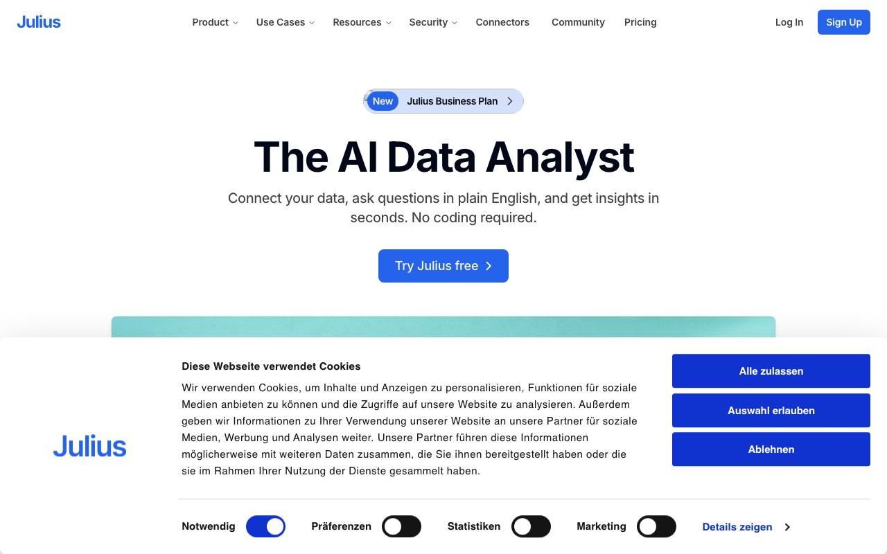 Screenshot der Julius AI-Website