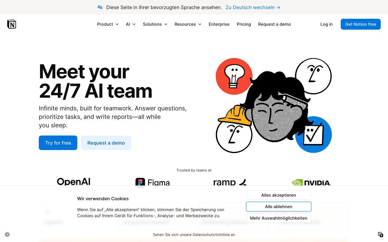 Screenshot der Notion AI-Website