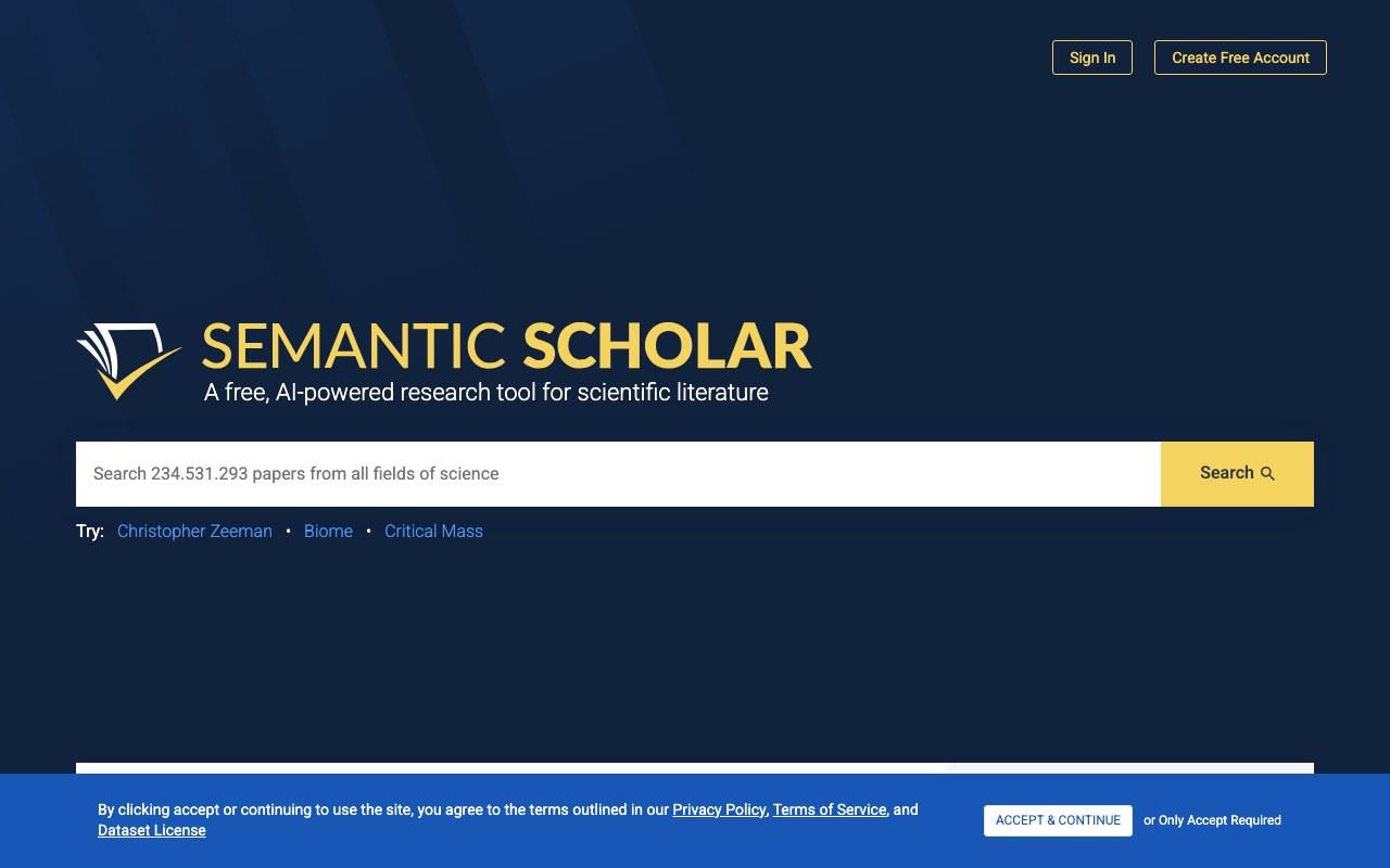 Screenshot der Semantic Scholar-Website