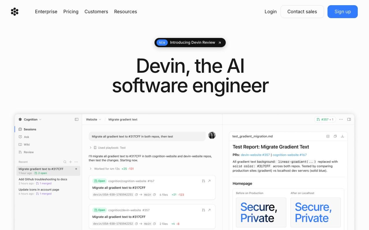 Screenshot der Devin-Website