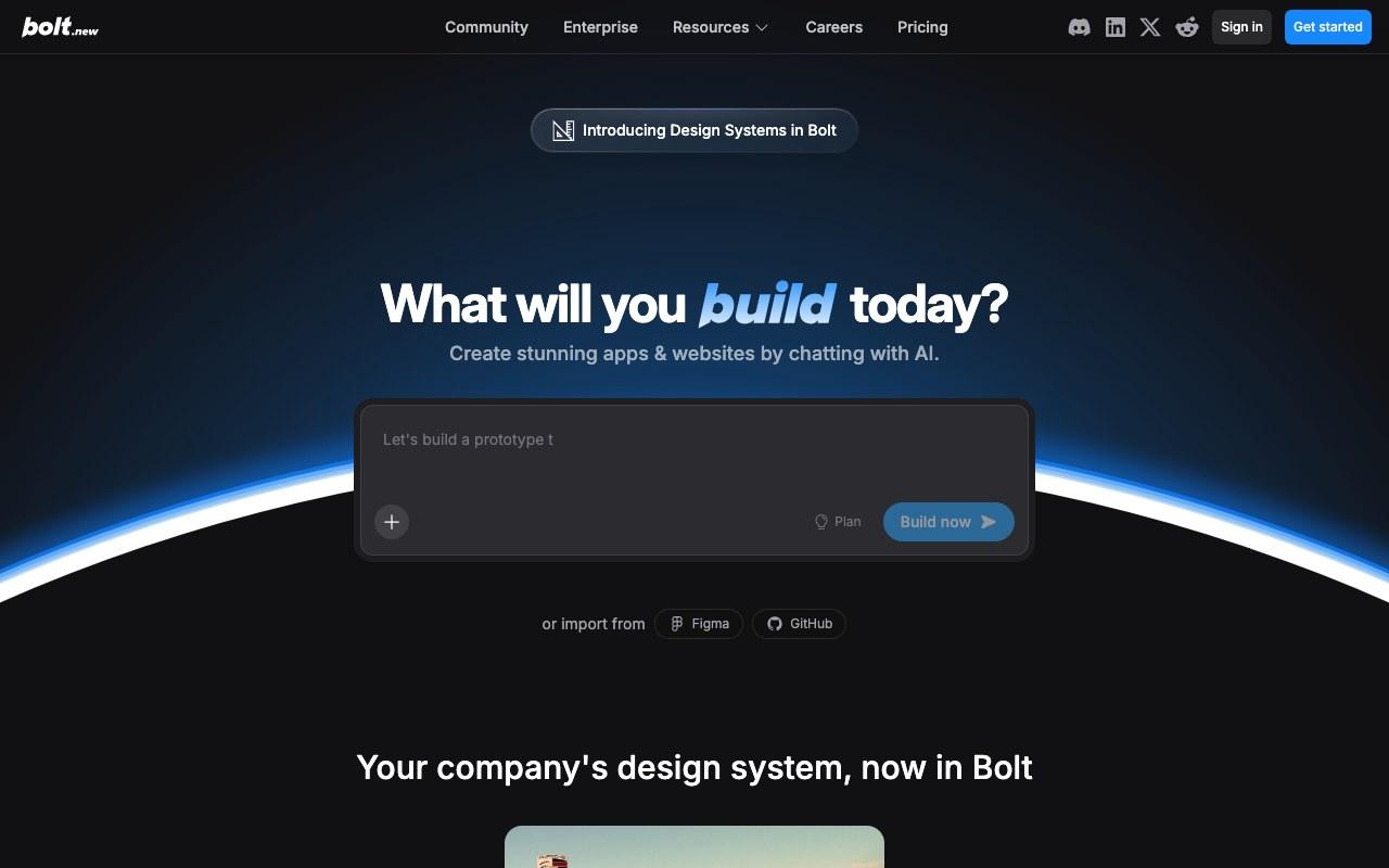 Screenshot der Bolt.new-Website