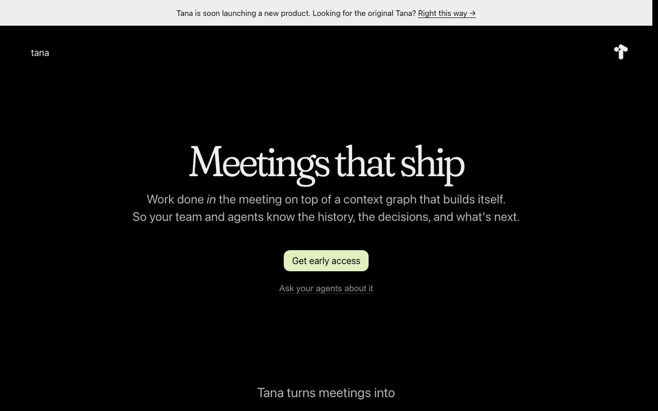 Screenshot der Tana-Website
