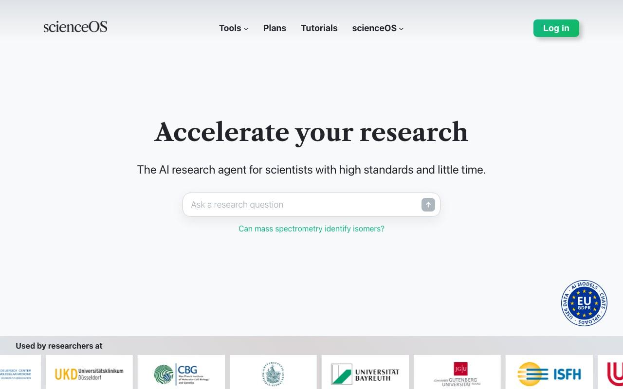 Screenshot der scienceOS-Website