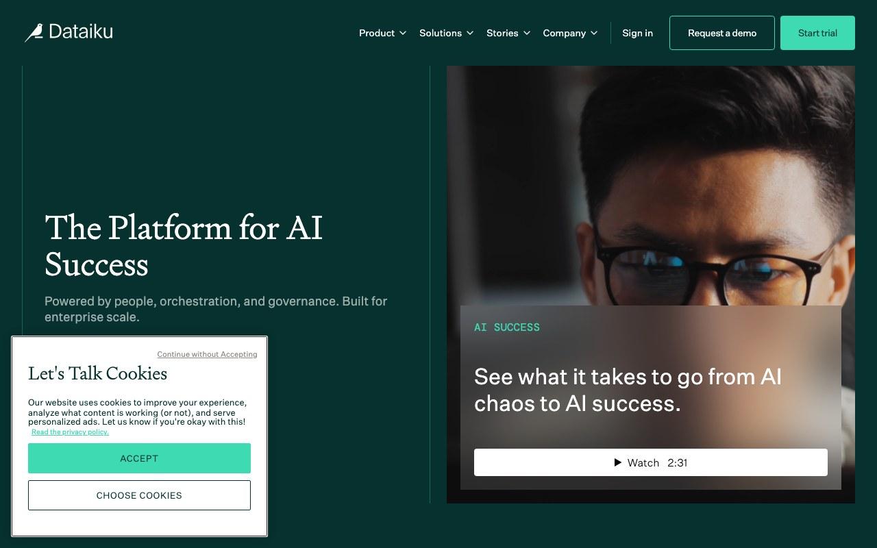 Screenshot der Dataiku-Website