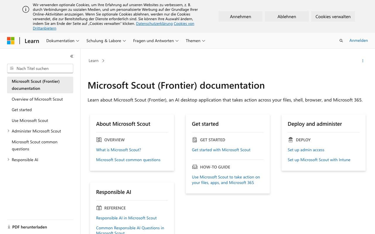 Screenshot der Microsoft Scout-Website