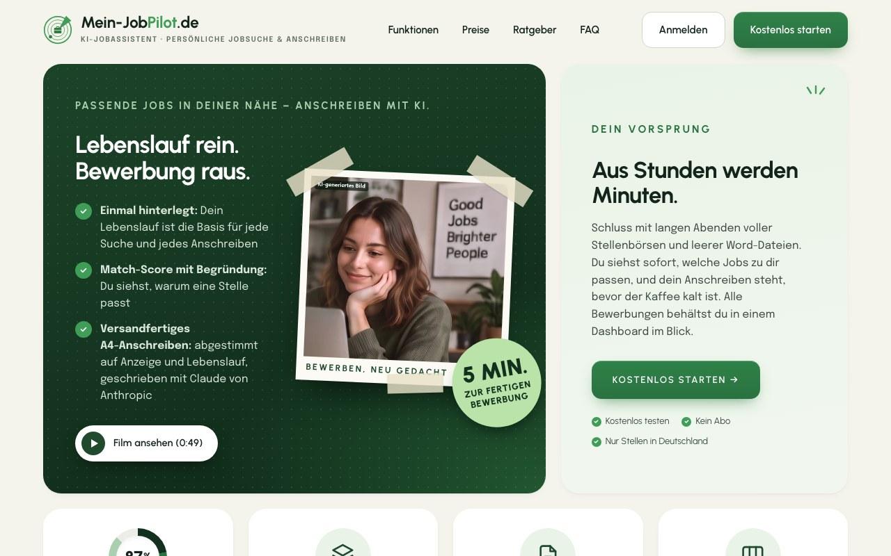 Screenshot der Mein-JobPilot-Website